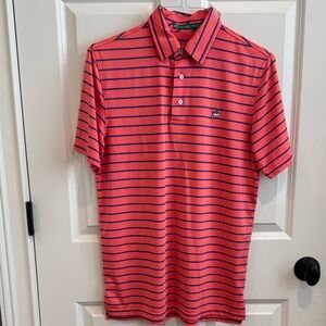 Southern Tide AS s/s performance Coral and Navy Striped Polo